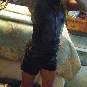 Leather vest an lace up shorts together